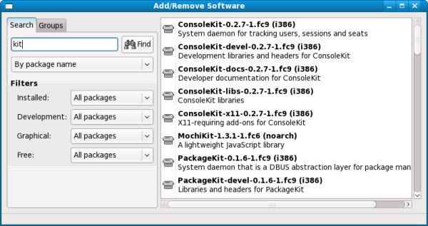 Fedora 9 beta - PackageKit