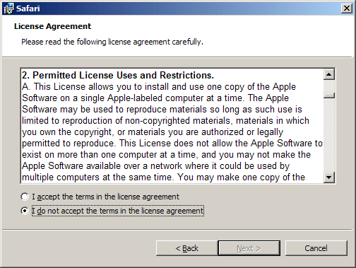 Safari 3.1 eula Engels