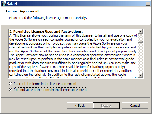 Safari 3.0 b�ta eula Engels