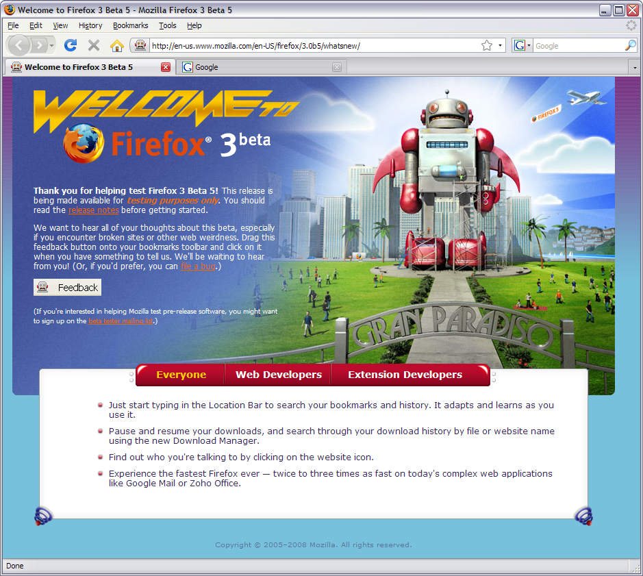 Mozilla Firefox 3.0 beta 5 screenshot