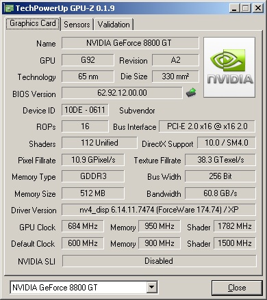 GPU-Z 0.1.9 screenshot