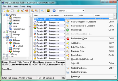 KeePass Password Safe screenshot (410 pix)
