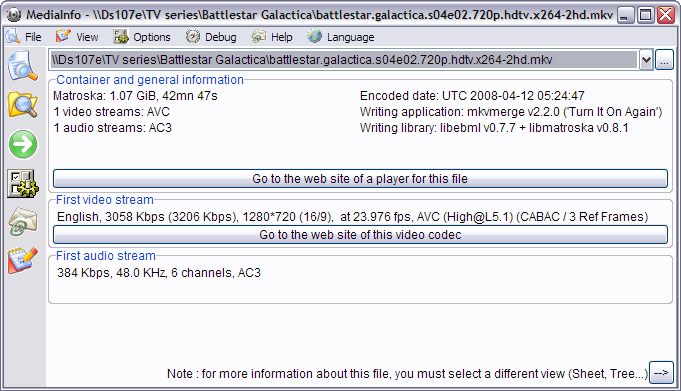 MediaInfo 0.7.6.3 screenshot