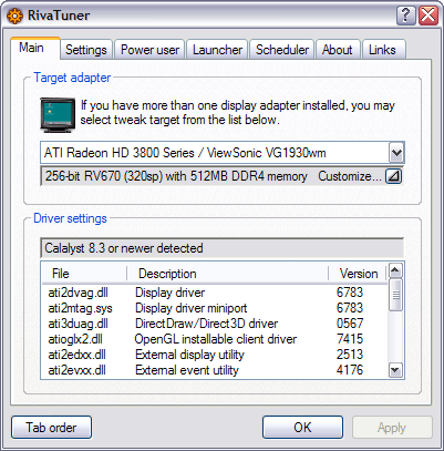 RivaTuner 2.09 screenshot
