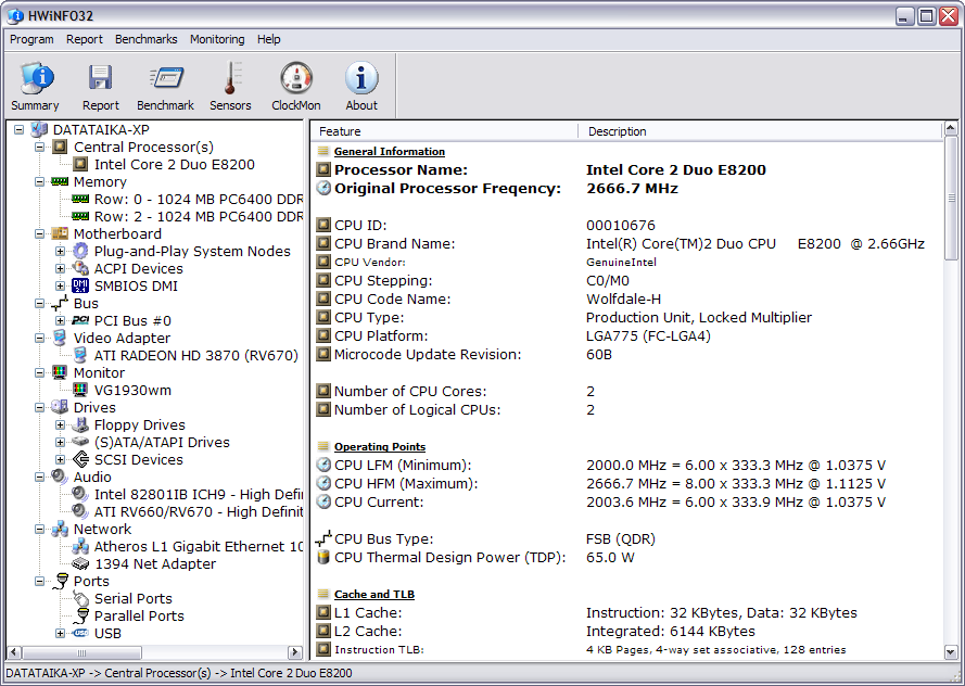 HWiNFO32 2.00 screenshot