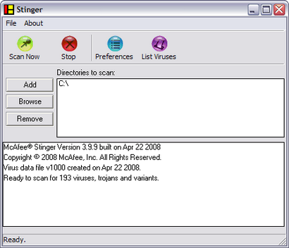 McAfee Stinger 3.9.9 screenshot (410 pix)