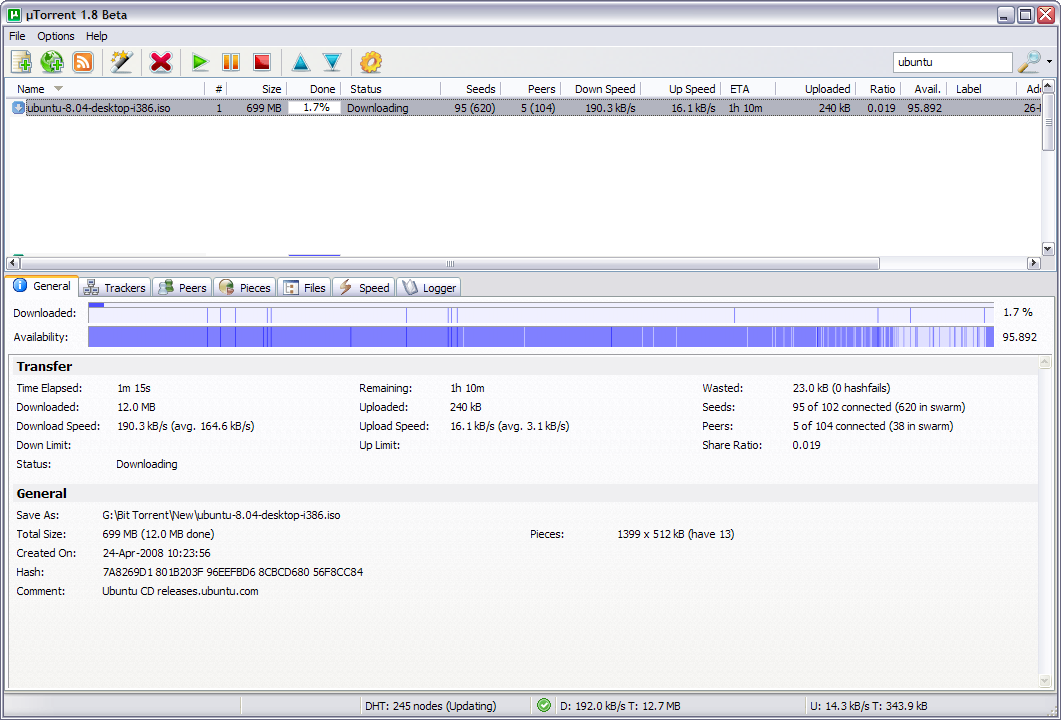 �Torrent 1.8 beta screenshot