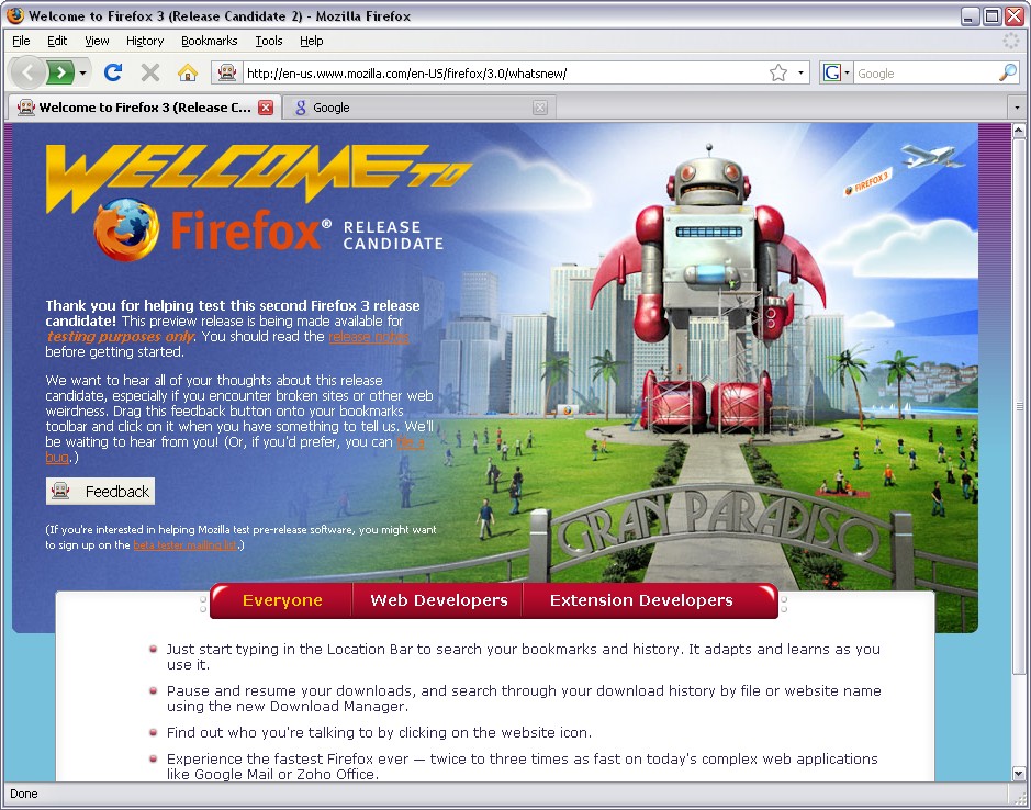 Mozilla Firefox 3.0 RC2 screenshot