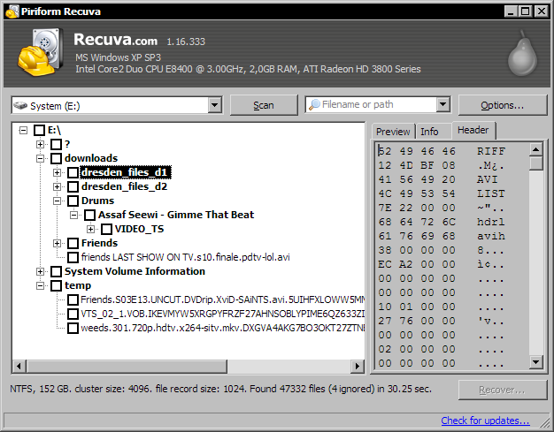 Recuva 1.16.333 op Windows XP