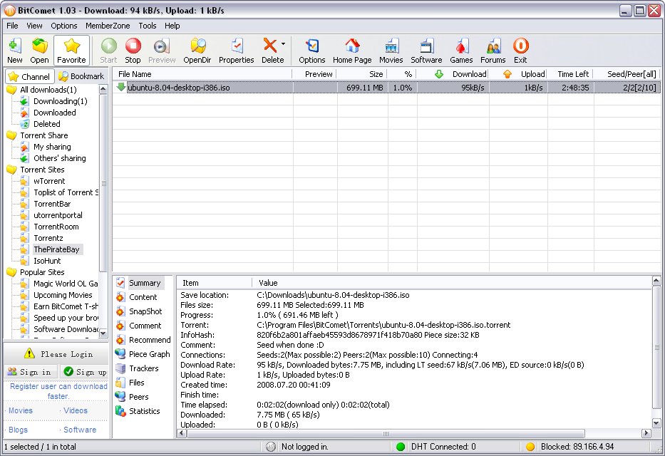 BitComet 1.0.3 screenshot