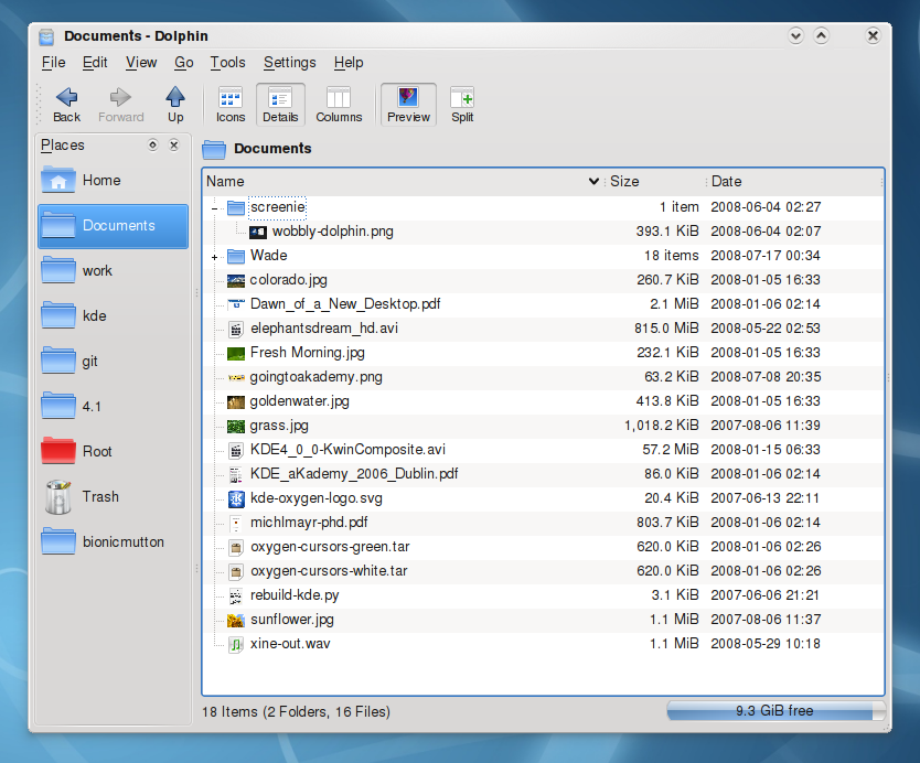 KDE 4.1 - Dolphin treeview