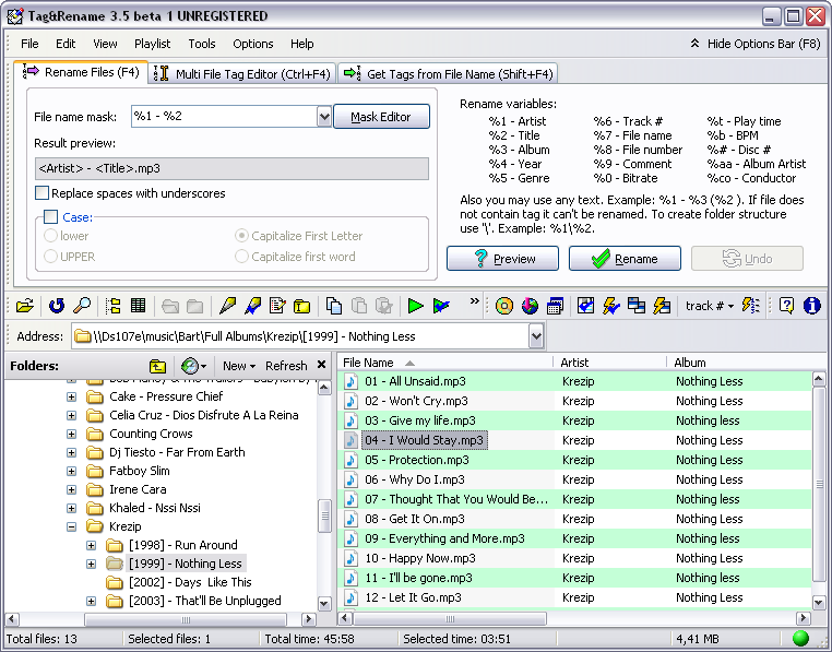 Tag&Rename 3.5 beta 1 screenshot