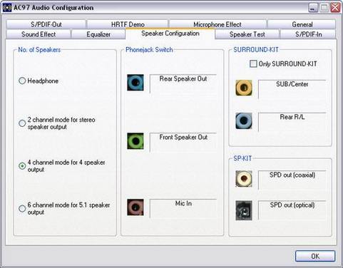 Realtek AC'97 configuratiescherm (481 pix)
