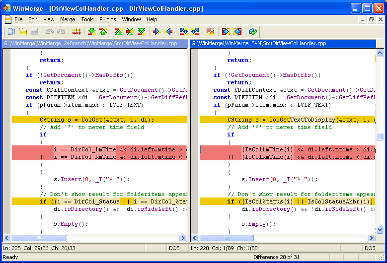 Winmerge 2.8 - file compare inline difference