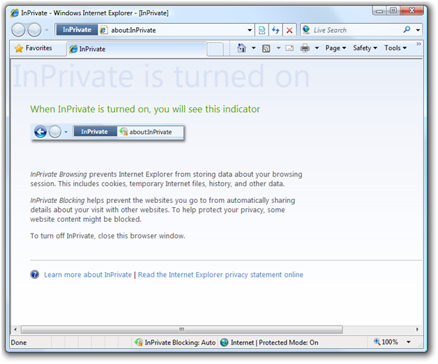 Internet Explorer 8 - Inprivate browsing