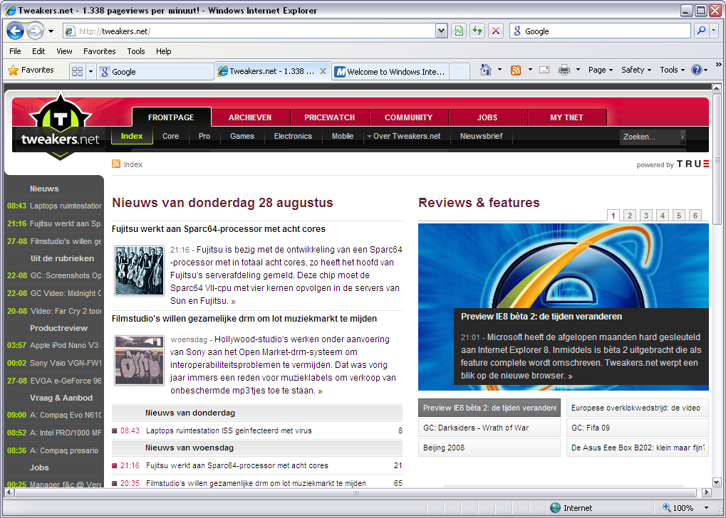 Microsoft Internet Explorer 8 beta 2 screenshot