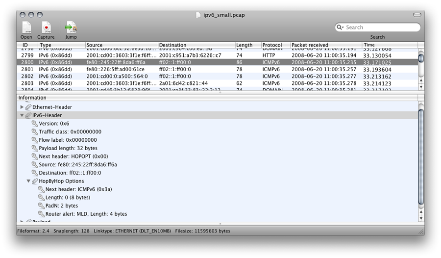 Cocoa Packet Analyzer - ipv6
