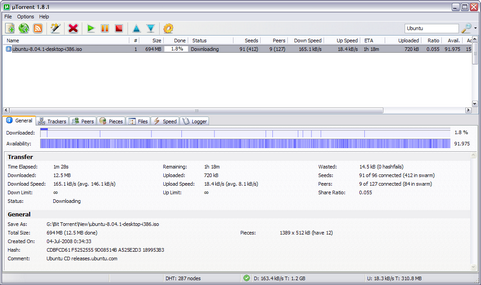 �Torrent 1.8.1 screenshot (481 pix)