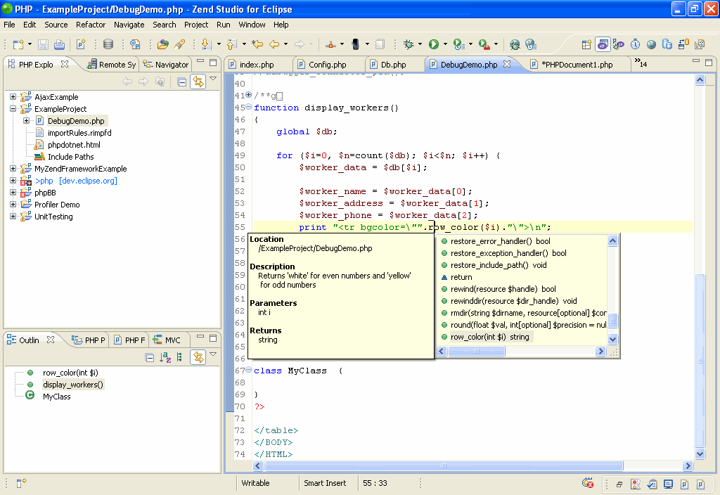 Zend Studio for Eclipse - Code Assist.