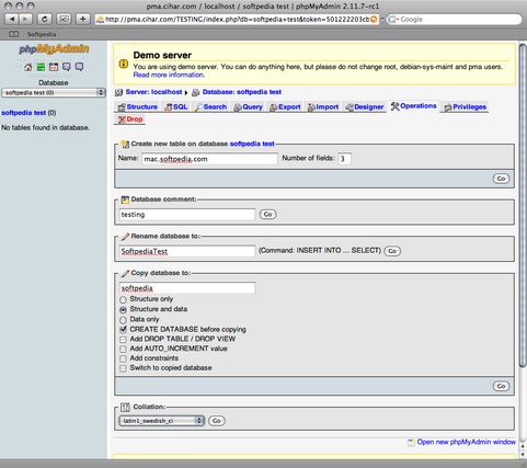 phpMyAdmin 2.11.7 rc1 screenshot (481 pix)