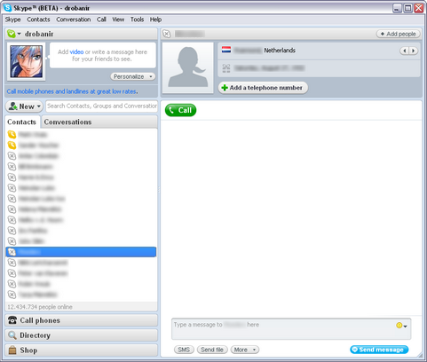 Skype for Windows 4.0.0.166 beta screesnhot (481 pix)