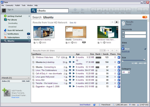 Vuze 4.0.0.0 screenshot (481 pix)
