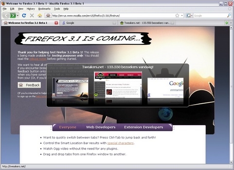 Mozilla Firefox 3.1 b�ta 1 screenshot (481 pix)