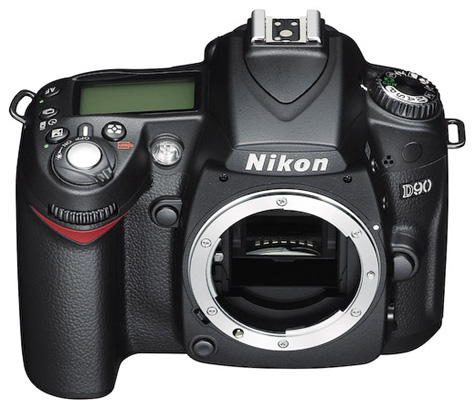 Nikon D90-body, voor-/bovenaanzicht
