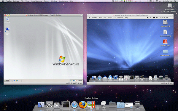 Parallels Desktop for the Mac 4.0 - Windows Server 2008 en Leopard Server
