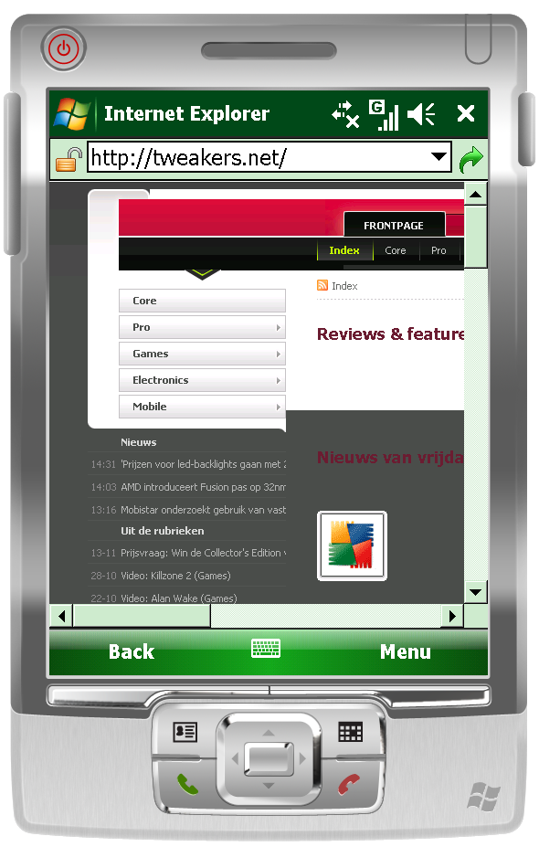 IE Mobile 6 Tweakers.net desktopweergave