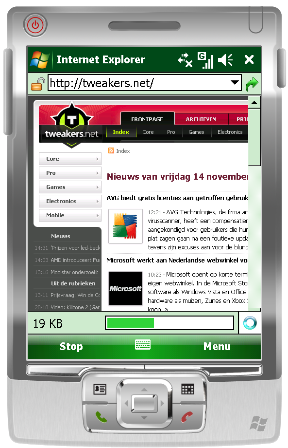 IE Mobile 6 Tweakers.net mobiele weergave