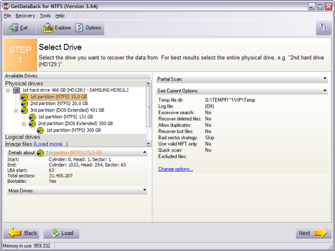 GetDataBack 3.64 screenshot (481 pix)