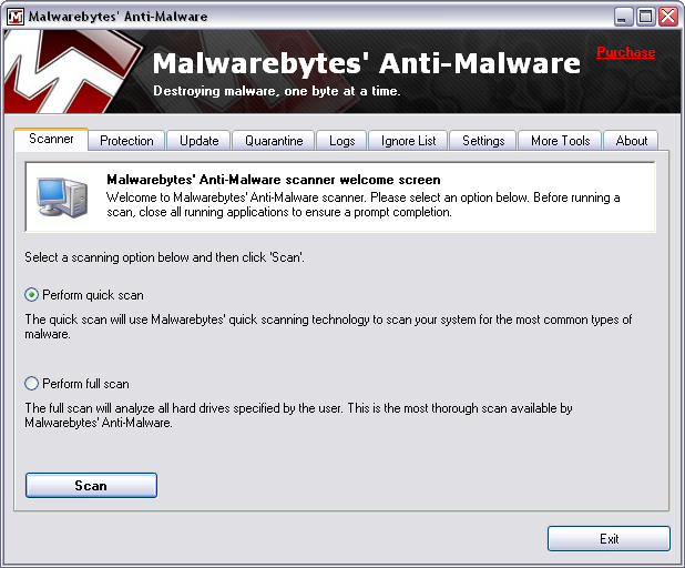 Malwarebytes' Anti-Malware screenshot