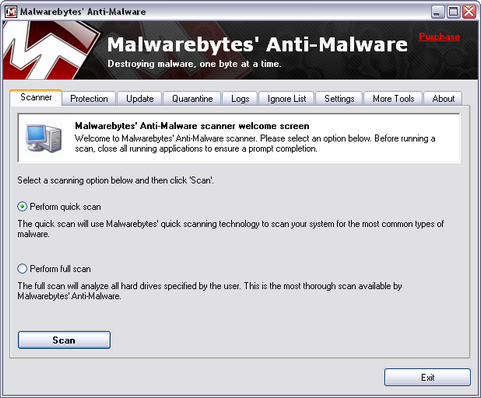Malwarebytes' Anti-Malware screenshot (481 pix)