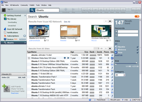 Vuze 4.2.0.0 screenshot (481 pix)