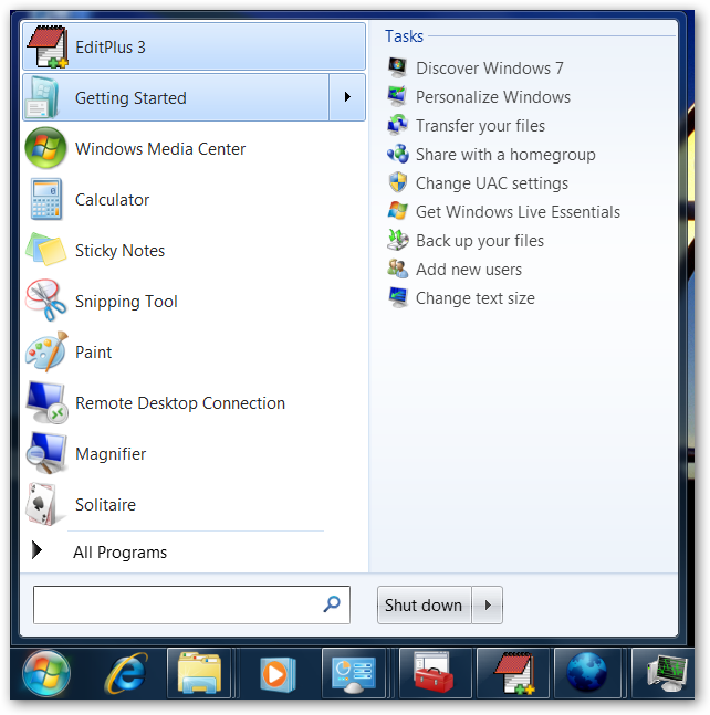 Windows 7 nader bekeken - Startmenu
