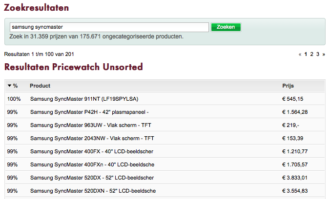 Pricewatch Unsorted zoekresultaten