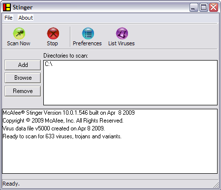 McAfee Stinger 10.0.1.546 screenshot (481 pix)