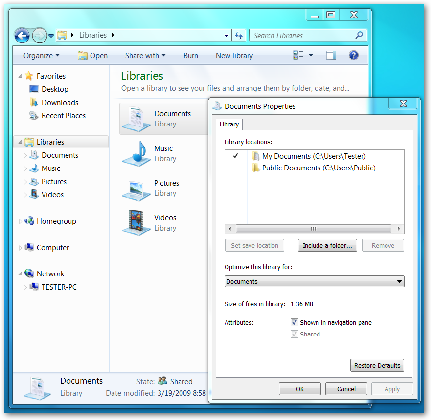 Windows 7 nader bekeken - Libraries