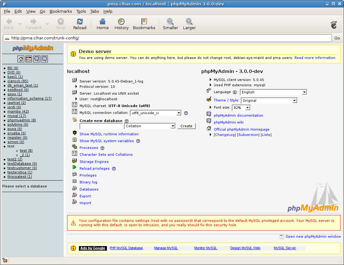 phpMyAdmin screenshot