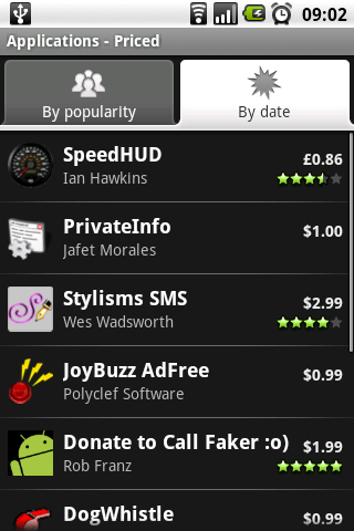Betaalde apps in Android Market
