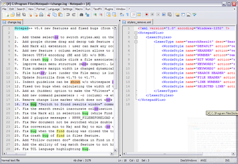 Notepad++ 5.4 screenshot (481 pix)