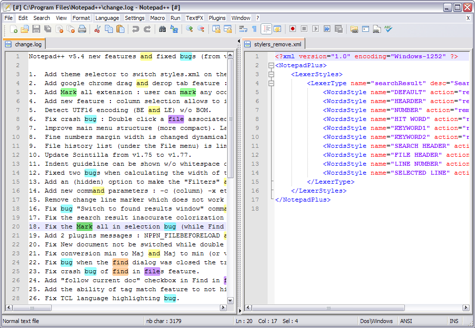 Notepad++ 5.4 screenshot