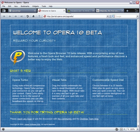 Opera 10 build 1551 beta 1 screenshot (481 pix)
