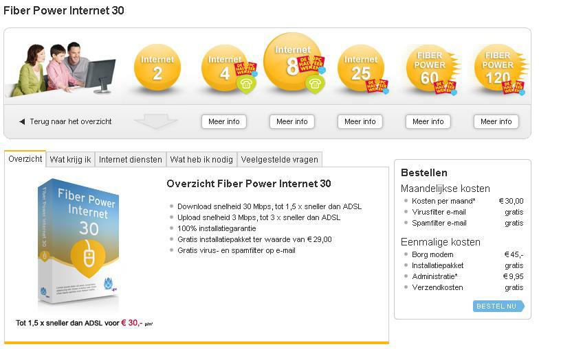 UPC-abonnementen op website