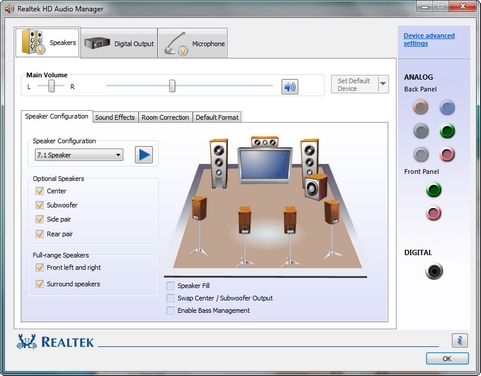 Realtek High Definition Audio 2.27 onder Windows 7 screenshot (481 pix)