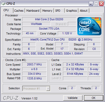 CPU-Z 1.52 2009 screenshot