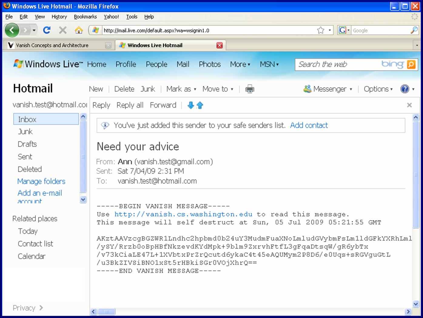 Vanish en Hotmail