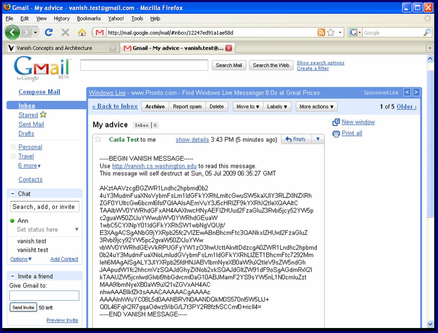 Vanish en Gmail