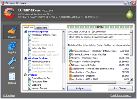 CCleaner 2.22.968 screenshot (481 pix)
